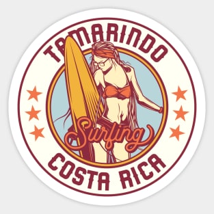 Vintage Surfing Badge for Tamarindo, Costa Rica Sticker